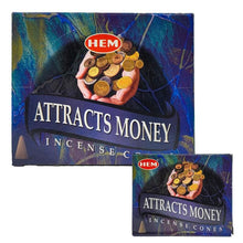 Load image into Gallery viewer, Attracts Money Scent Incense Cones, 10 Cone Pack, by HEM | ShopIncense.

